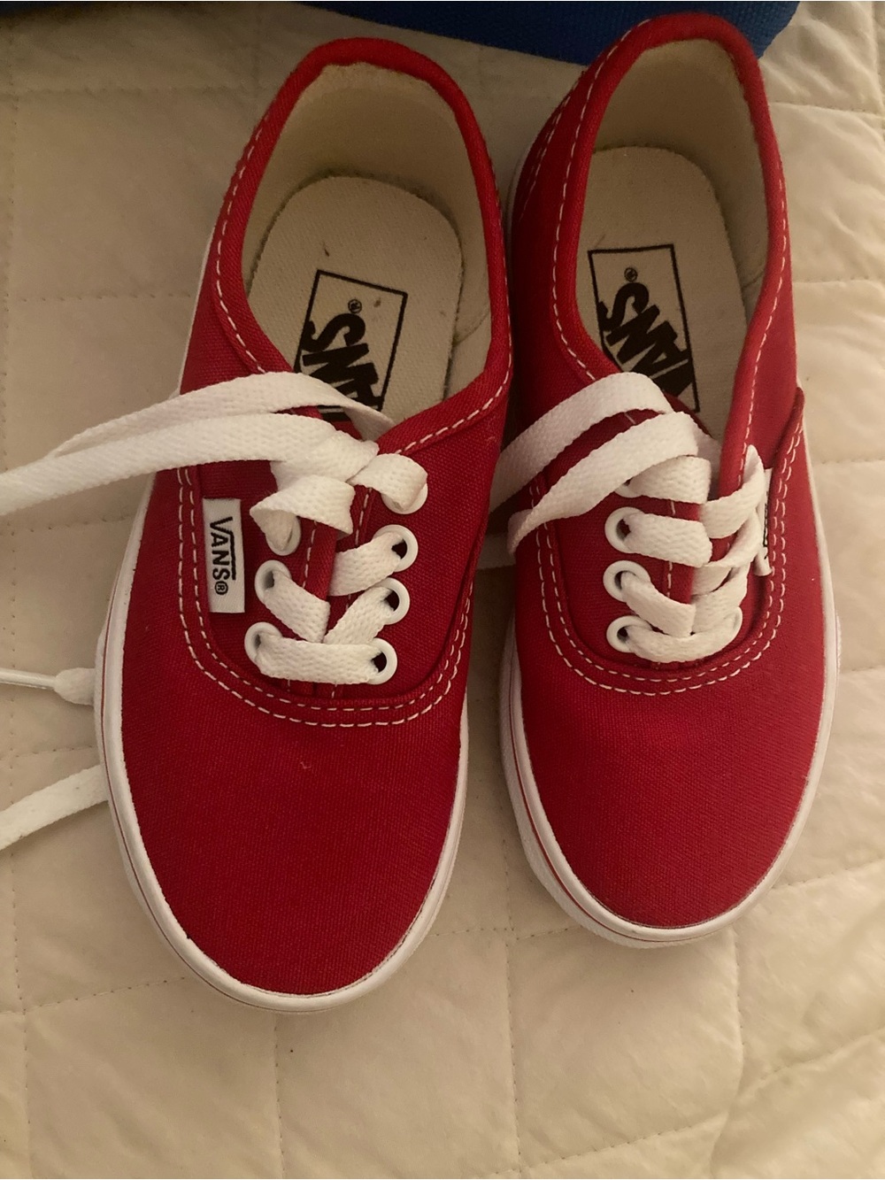 Vans Kids Classic Canvas Lace-Up Sneakers in Red with White Laces